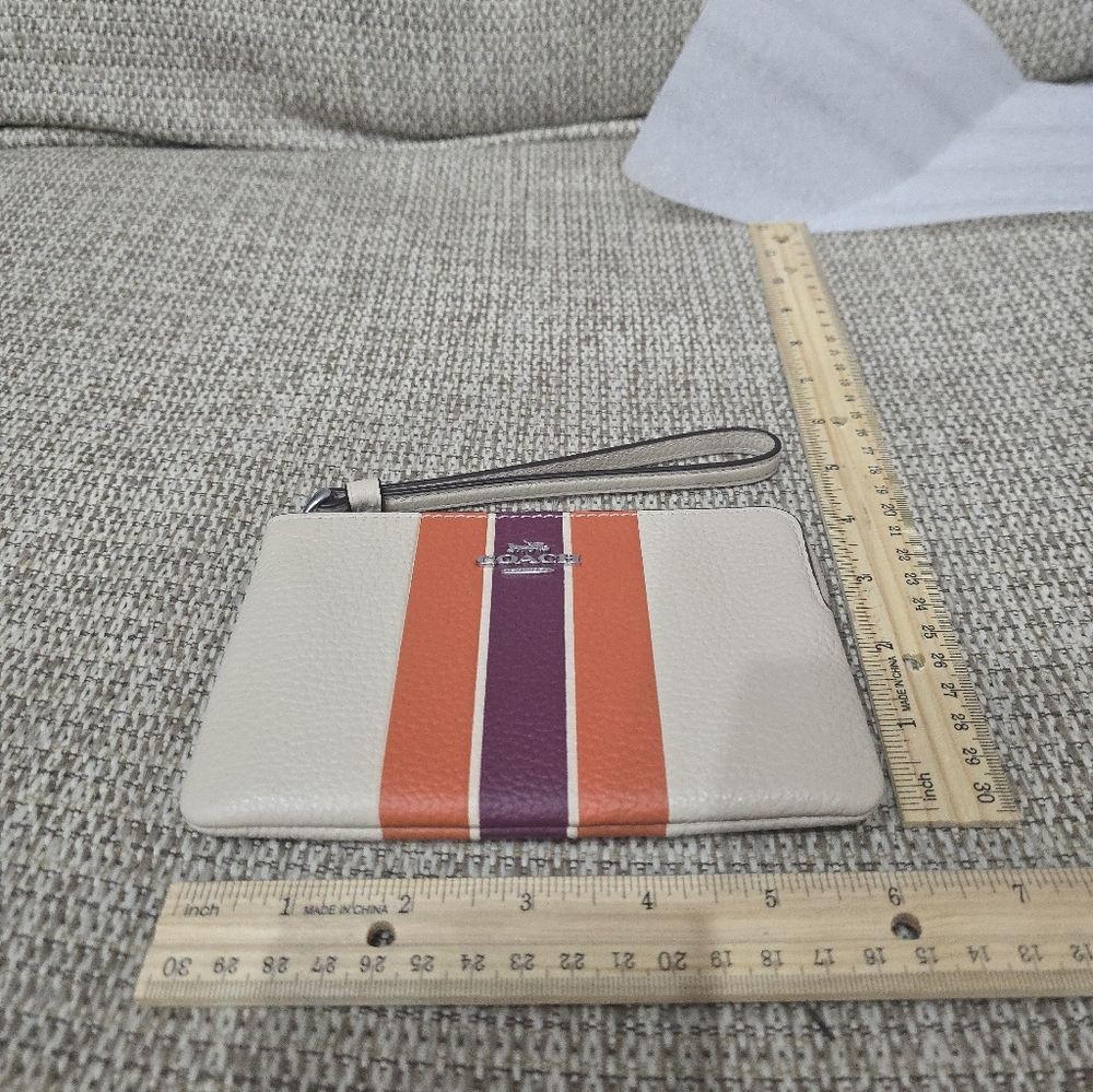 NWOT Coach Cream Wristlet with Orange and Purple Stripes MSRP $88 - Picture 5 of 8